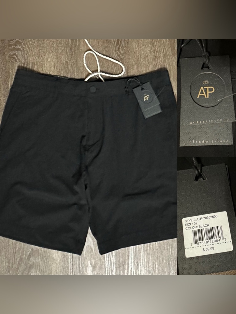 NWT Across The Pond Mens Shorts  Flat Front Casual black  size 32